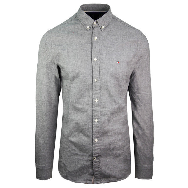 Tommy Hilfiger Oxford Herringbone Casual Long Sleeve Grey Mens Shirt MW0MW07826 043
