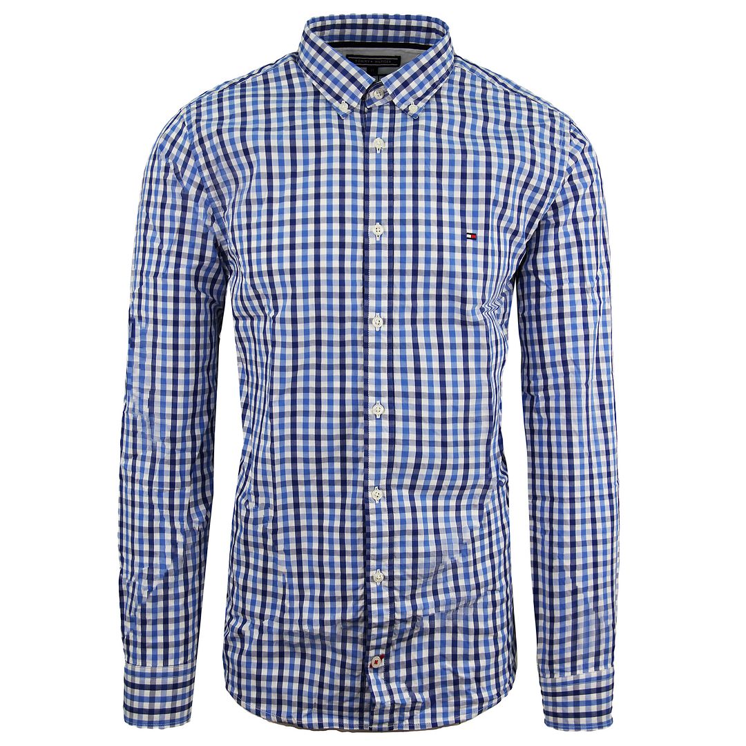 Tommy Hilfiger Long Slve Collared Checkered Blue Men Oxford Shirt MW0MW06072 904