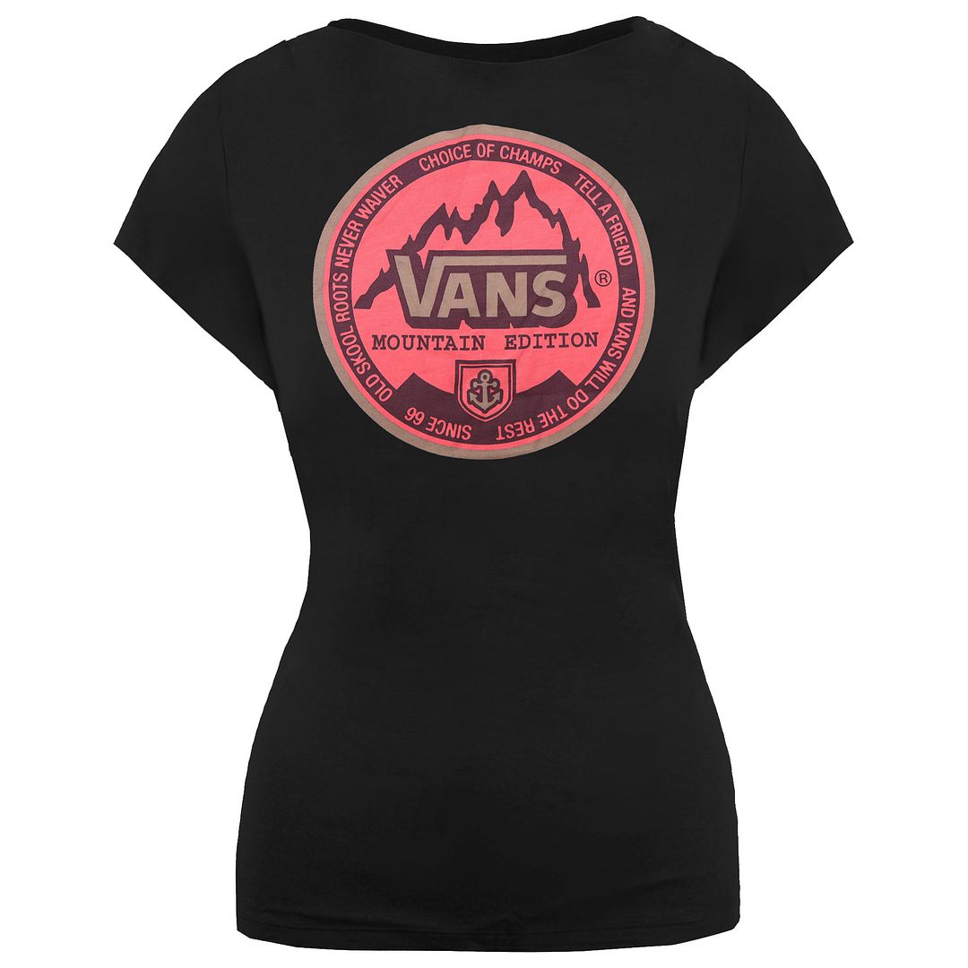 Vans Mountain Edition Short Sleeve Black V-Neck Womens T-Shirt VQWJ6U0