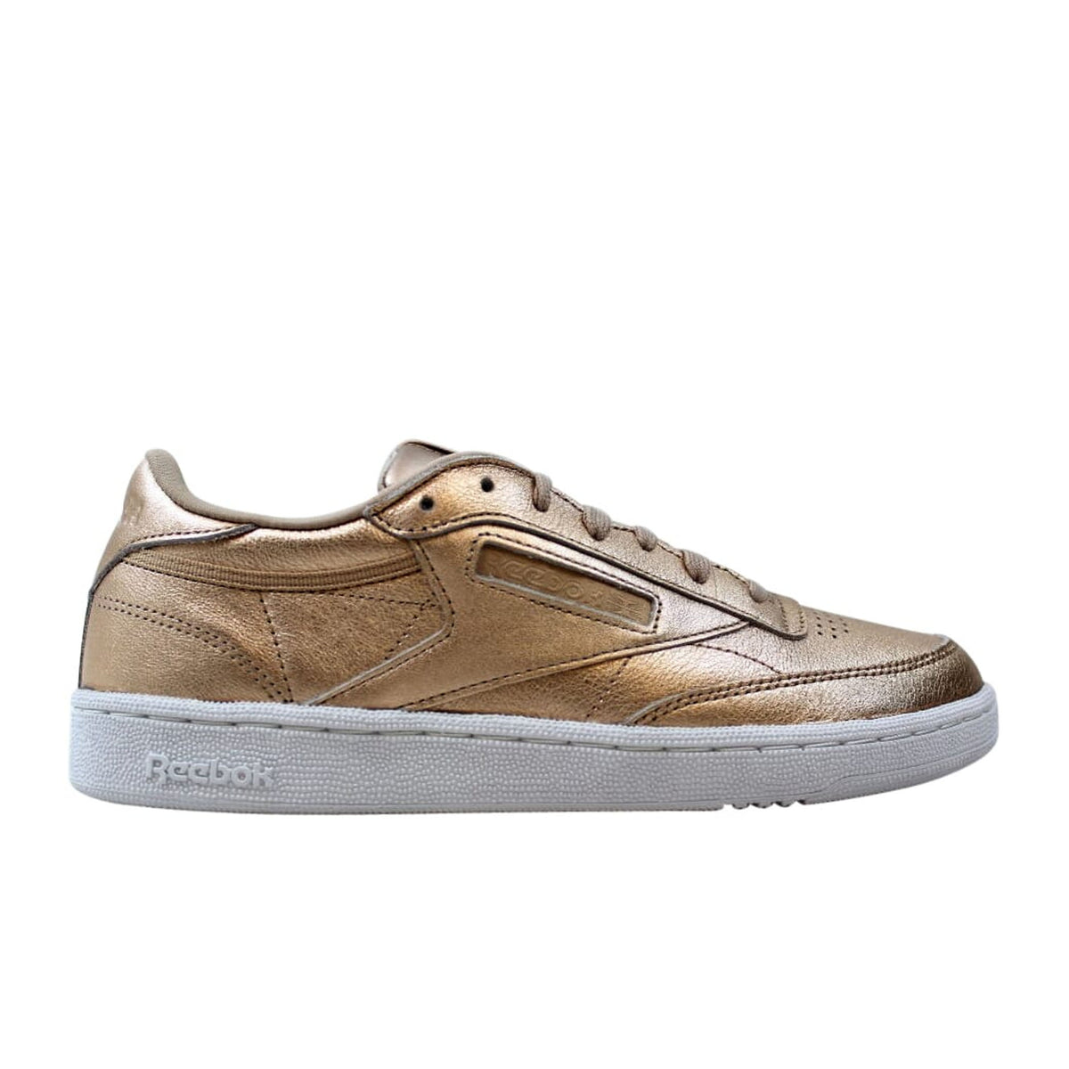 Reebok Club C38 Melted Metal Lace-Up Gold Smooth Leather Womens Trainers BS7899