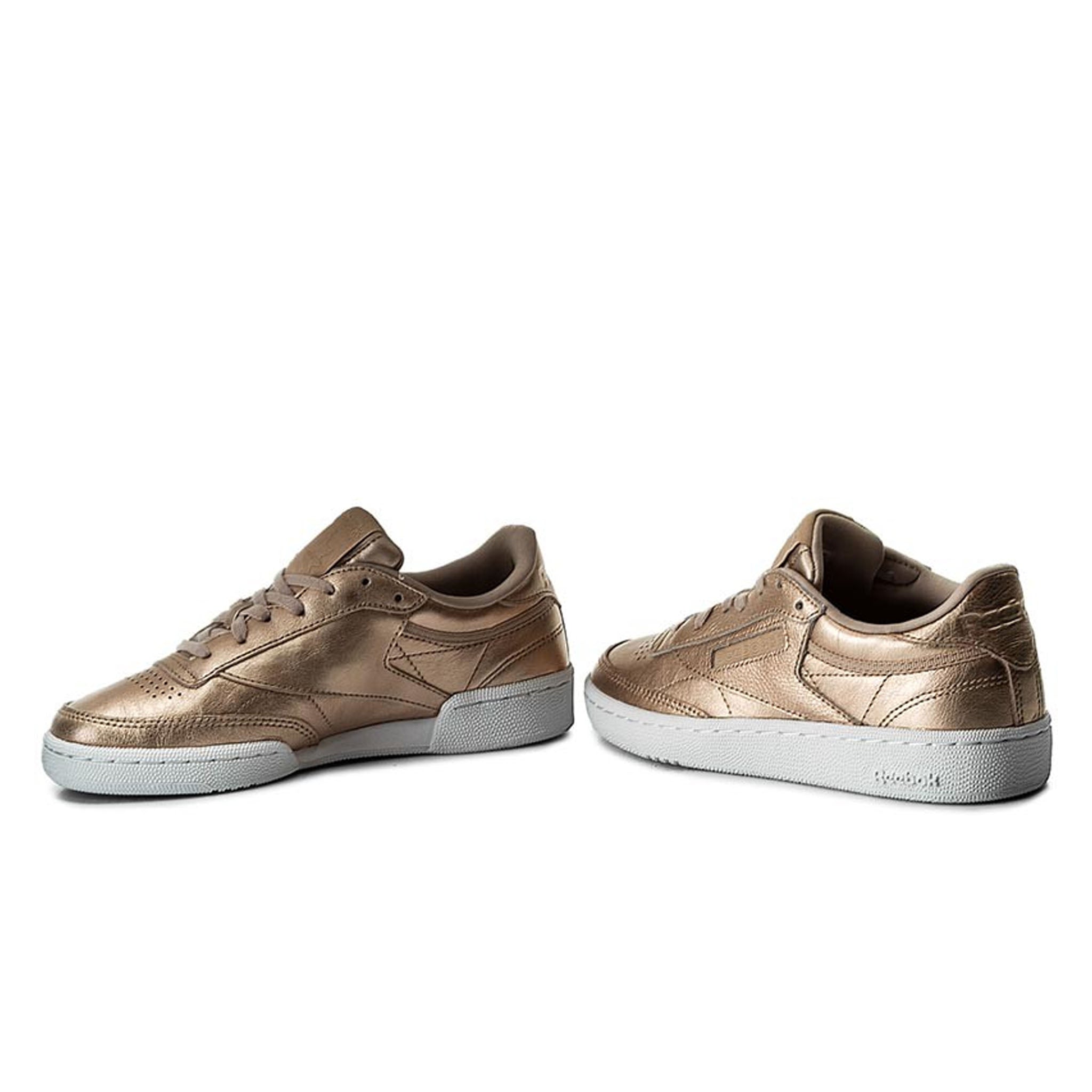 Reebok Club C38 Melted Metal Lace-Up Gold Smooth Leather Womens Trainers BS7899