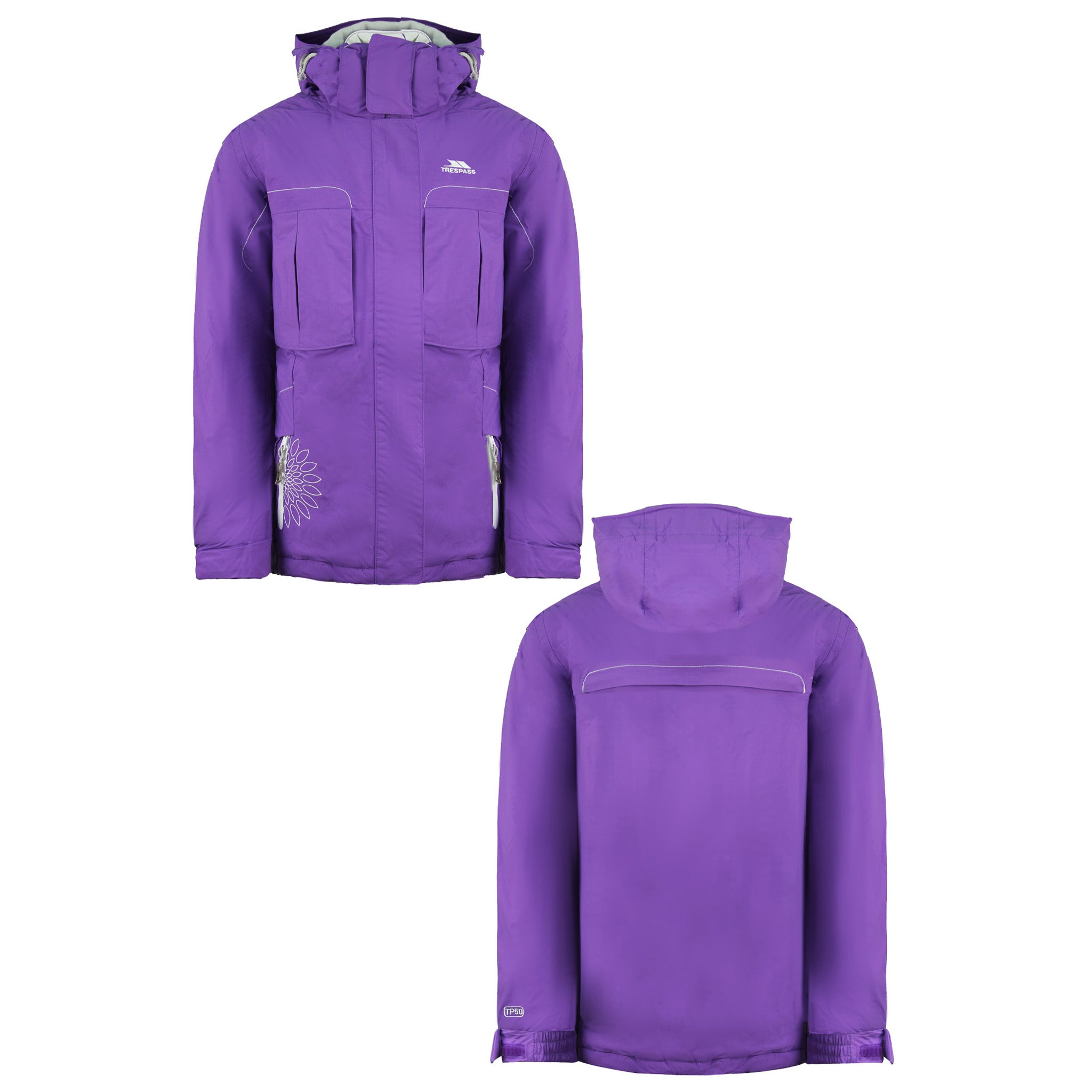 Trespass Zip Up Waterproof Purple Junior Ivana Glacier Jacket