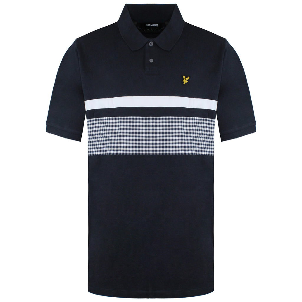 Lyle & Scott Gingham Yoke Stripe Mens Navy/White Polo Shirt