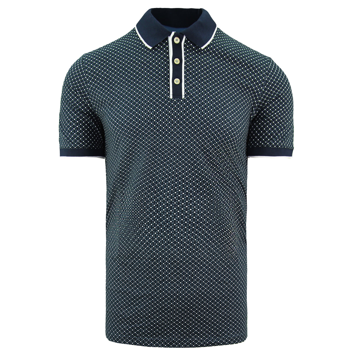 Ted Baker All Over Geo Printed Mens Navy Polo Shirt